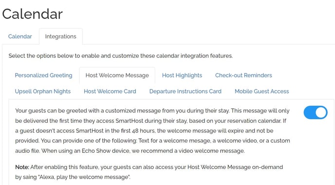 Host Welcome Message